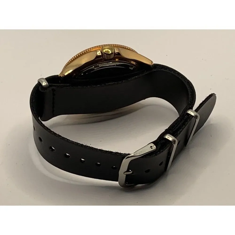 Fossil AM4616 Women's Black Leather Analog Beige Dial Quartz Wrist Watch RU263